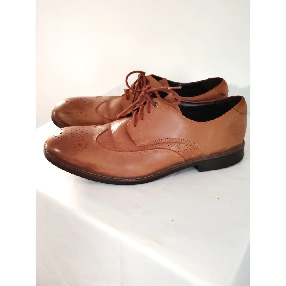 Rockport Men 13 Brown Leather Derby  TruTech Heel Comfort Old Money Dress Shoes